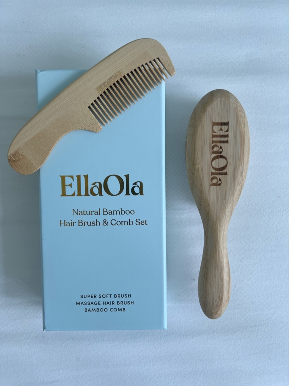EllaOla Natural Bamboo Hair Brush & Comb Set - Light Bamboo